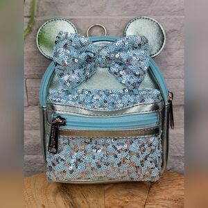 Disney Loungefly Arendelle Aqua Frozen Sequin Wristlet Micro Mini Backpack